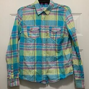 3/$15 Aeropostale 💯% cotton pastel plaid size medium button down shirt